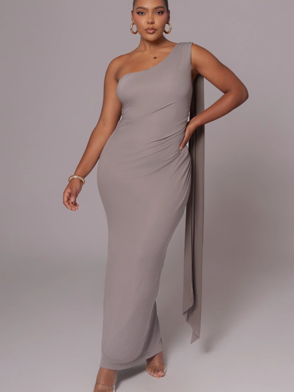 JLUXLABEL Grey Kianna Drape Maxi Dress